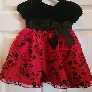 Black and Red Floral Dress with Bow